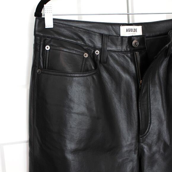 AGOLDE 90s Pinch Waist Recycled Leather Pants Detox Black Straight Leg NEW Sz 32 - Picture 4 of 8